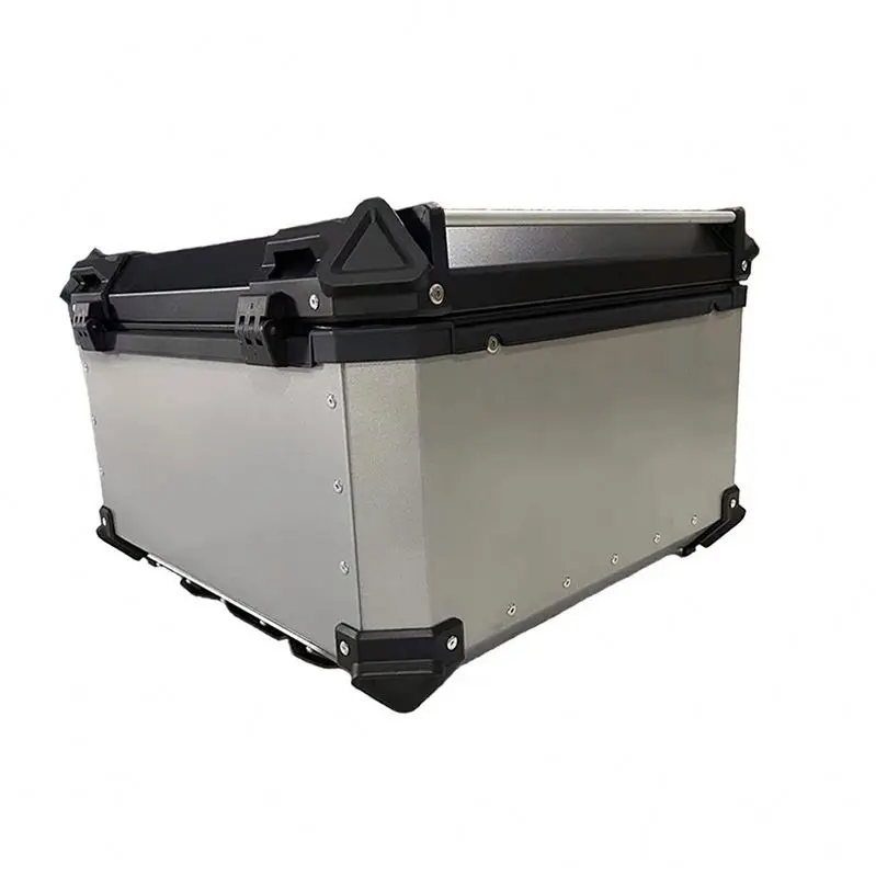 55L  Motorcycle Tail Box Aluminum Black/Silver With Linier Larger Motorcycle Trunk