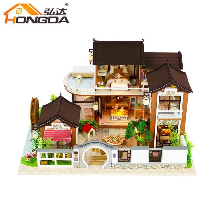 Chinese Style Home Decor Wooden Dollhouse Miniatures House Diy Kit, Diy Dollhouse Miniature Wholesale