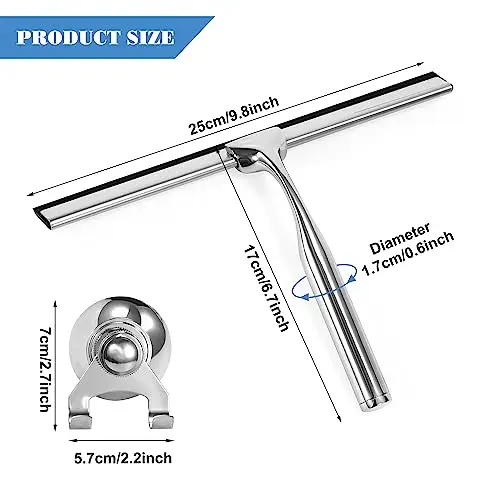 Bath Wiper with Bracket Window Wiper Stainless Steel for Bathroom Kitchen Mirror Tile Window Car Glass Cleaning Luxury
