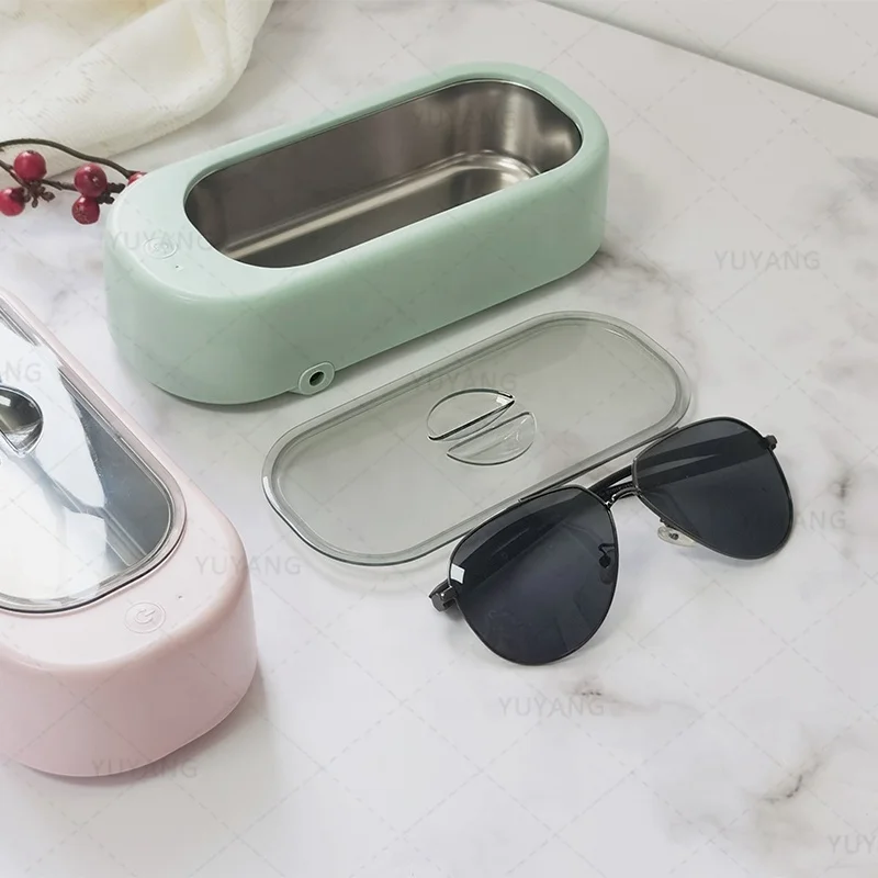 390ml 12V 48000Hz Portable Plastic Mini Ultrasonic Cleaner 304 Stainless Steel Small Ultrasonic Cleaning Machine Jewelry Glasses