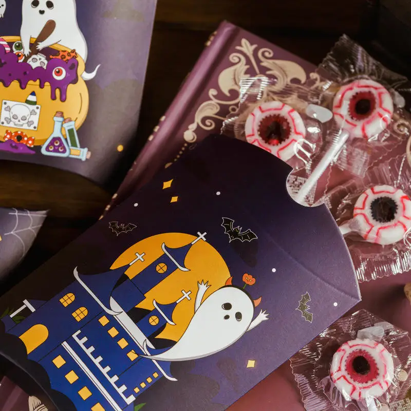 Halloween Pillow Shaped Candy Gift Box Creative Cartoon White Cardboard Funny Chocolate Gift Packaging Paper Box