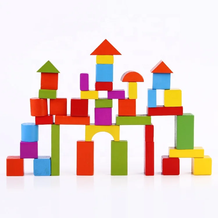 Wholesale Fancy Colours Wooden Building Blocks Toy Cheap Kids Wooden Building Blocks Toys Building Block Set Educational