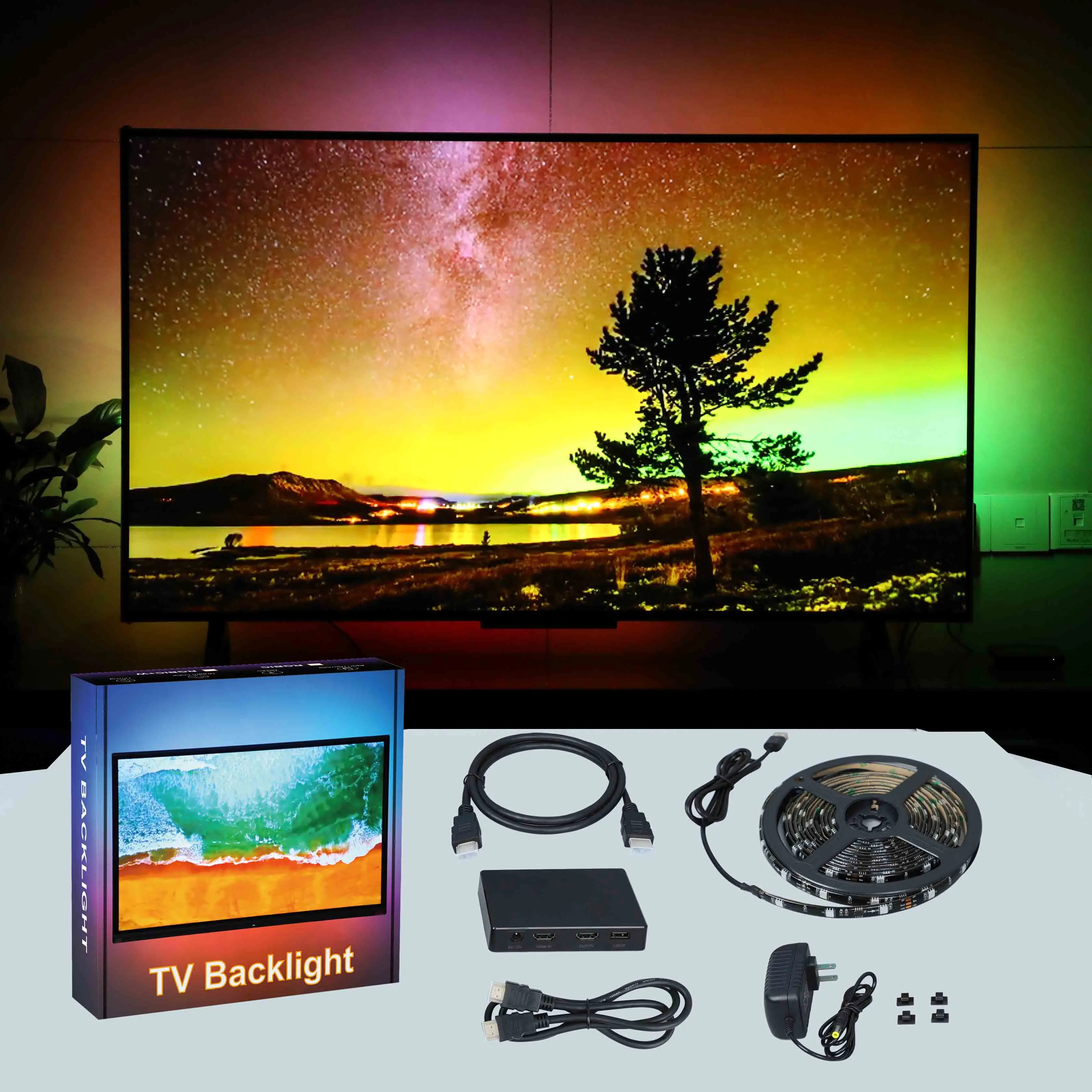 Matching 55-85 Inch TV Screen Color Sync Smart RGBIC LED TV Backlight Strip light with HDMI 4k60Hz Sync Box