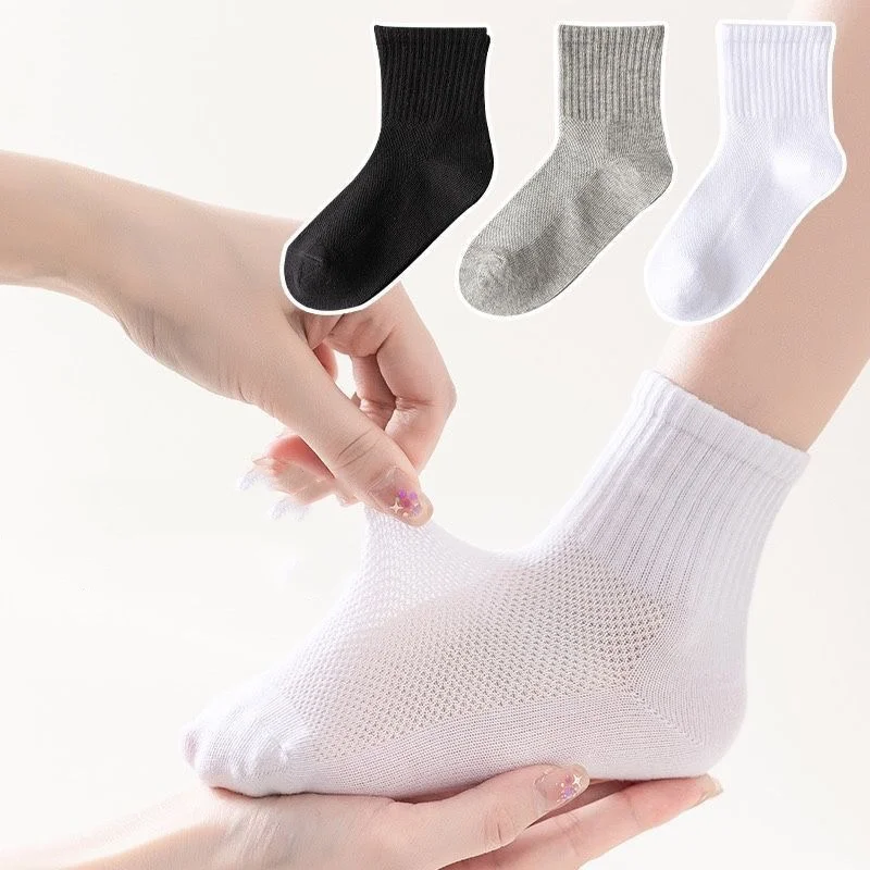 Children Socks Black White Grey Cotton Students Socks Custom Breathable Kids Sports Socks