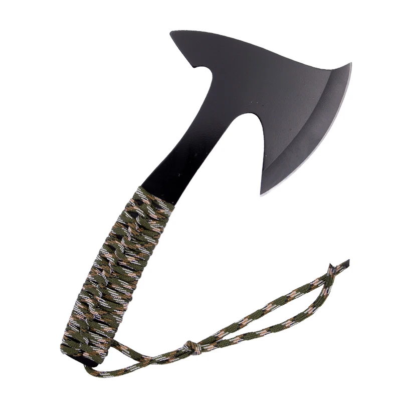 High quality outdoor hiking stainless steel tactical survival axes hatchet tomahawk with nylon rope