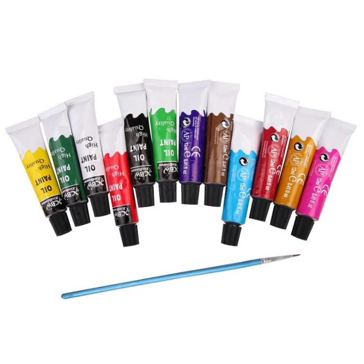 Xinbowen High Quality Art Supplies Professional Non-Toxic 12 Colors 12ML Aluminum Tube Oil Paint Set