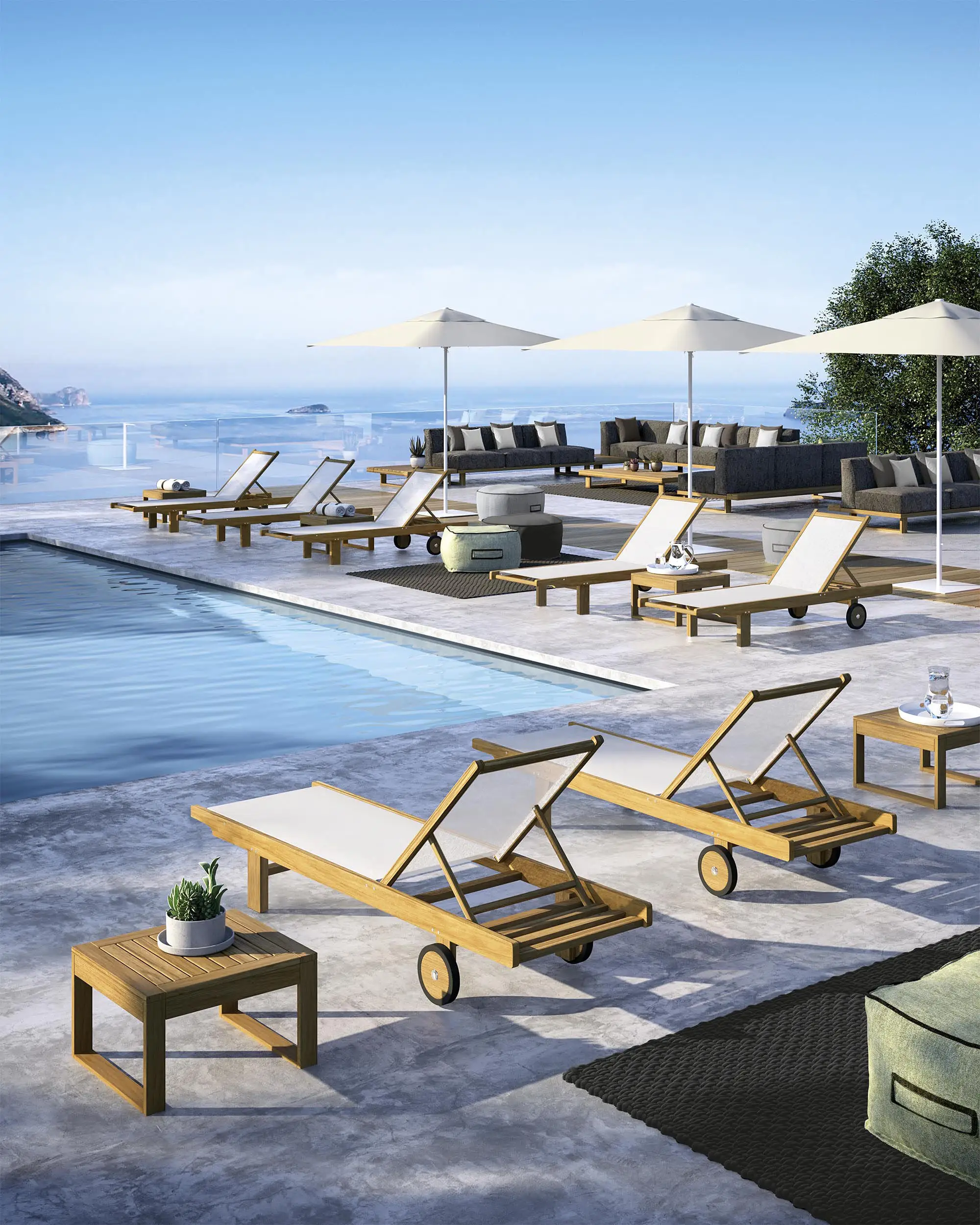 Best Selling  high quality adjustable wooden teak Sun Loungers  for beach hotels Chair Outdoor