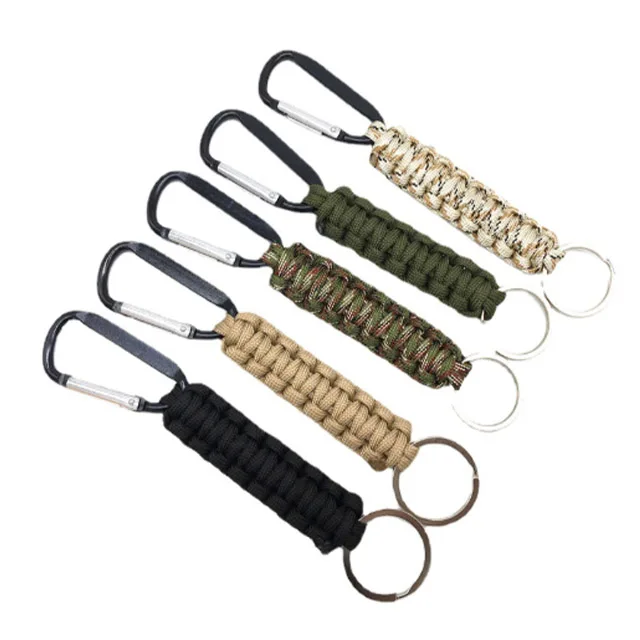 Factory direct sale outdoor carabiner key chain black quick hanging carabiner seven core umbrella rope braided keychain