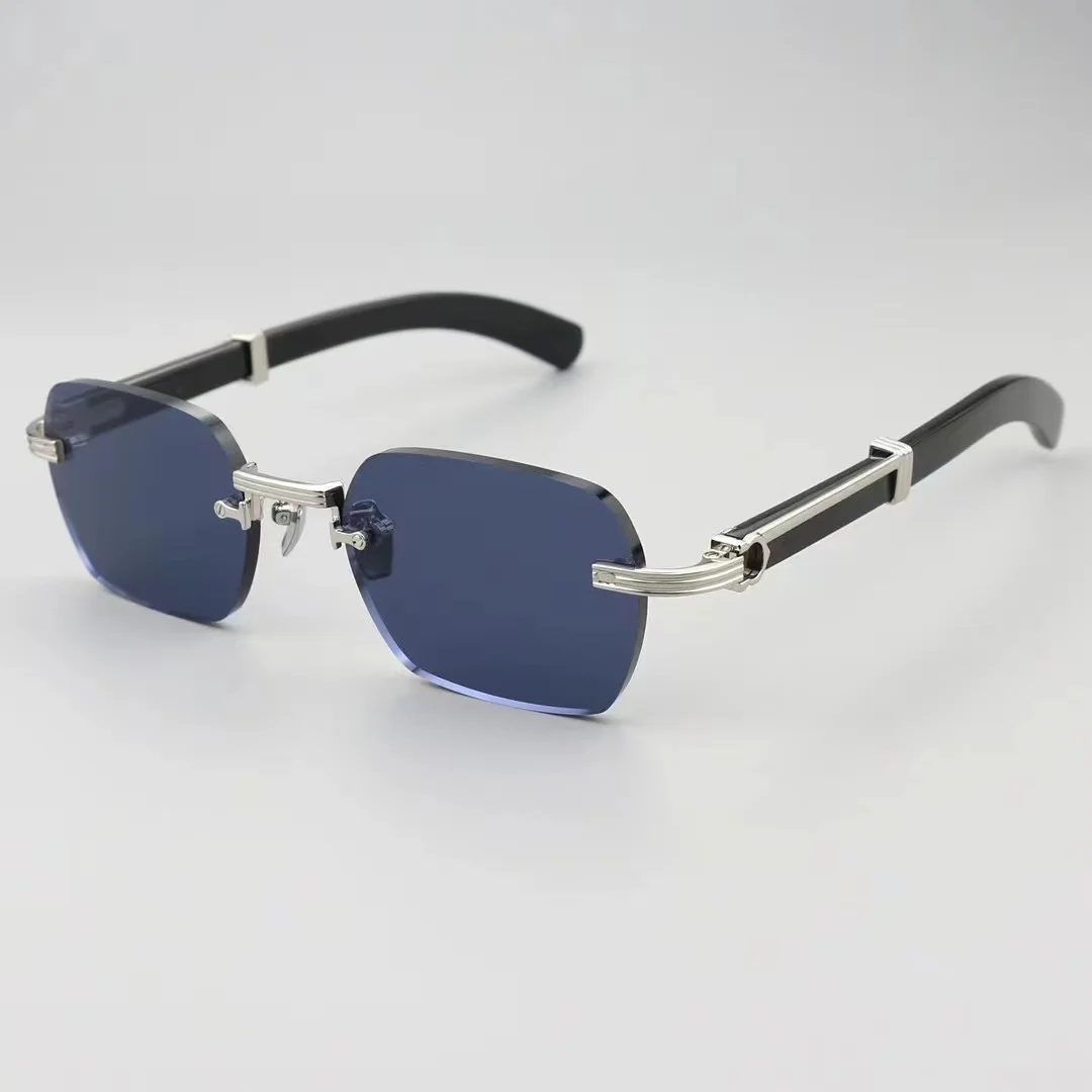 Buffalo horn sunglasses High quality black white ox frame rimless black Buffalo horn sunglasses frameless optical sun glasses