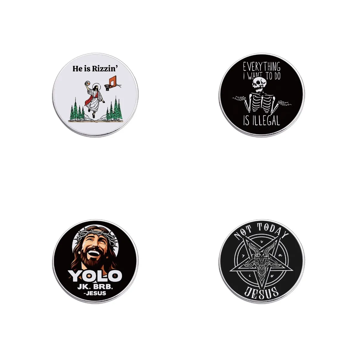44mm Funny Tinplate Button Pin Cartoon Letter Jesus Stay Brooch Lapel Badges Backpack Clothing Accessories Gift for Friend