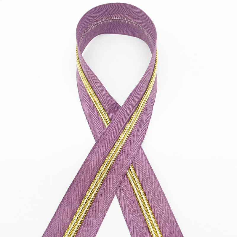 Factory Supply Colorful Electroplating Golden Silver Teeth 5 Zipper Tape Nylon