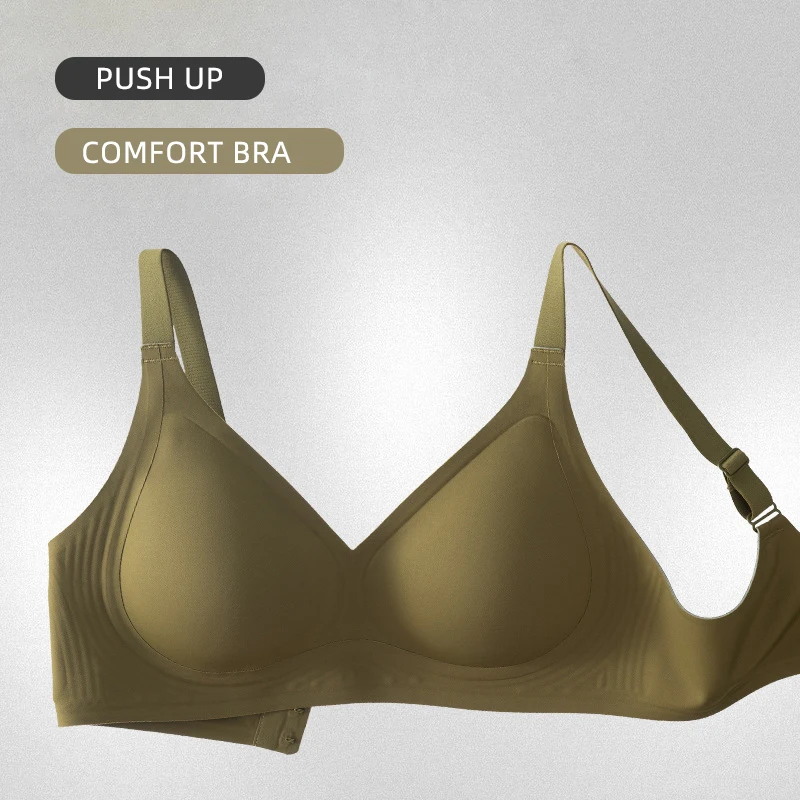 Wholesale Wireless Seamless Jelly Strip Glued Push-up Bra with Fixed PAD Plus Size Women BCD Cup Soft Supportive Gathered Bra