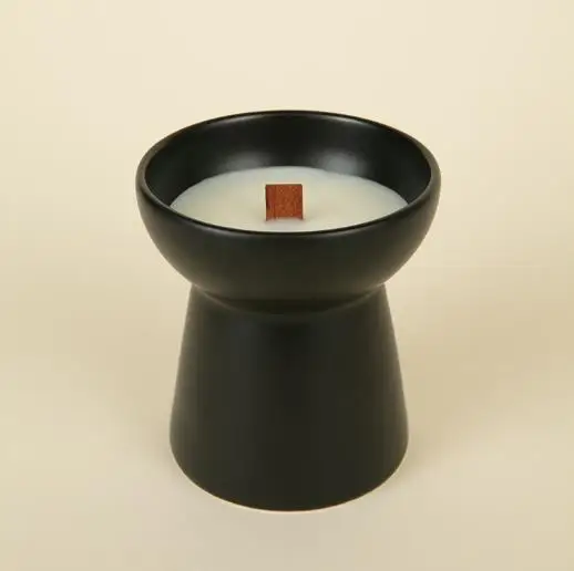 Wholesale Black Ceramic Candle Container Vessel with foot Candle Jar for scented wax Home Decoration