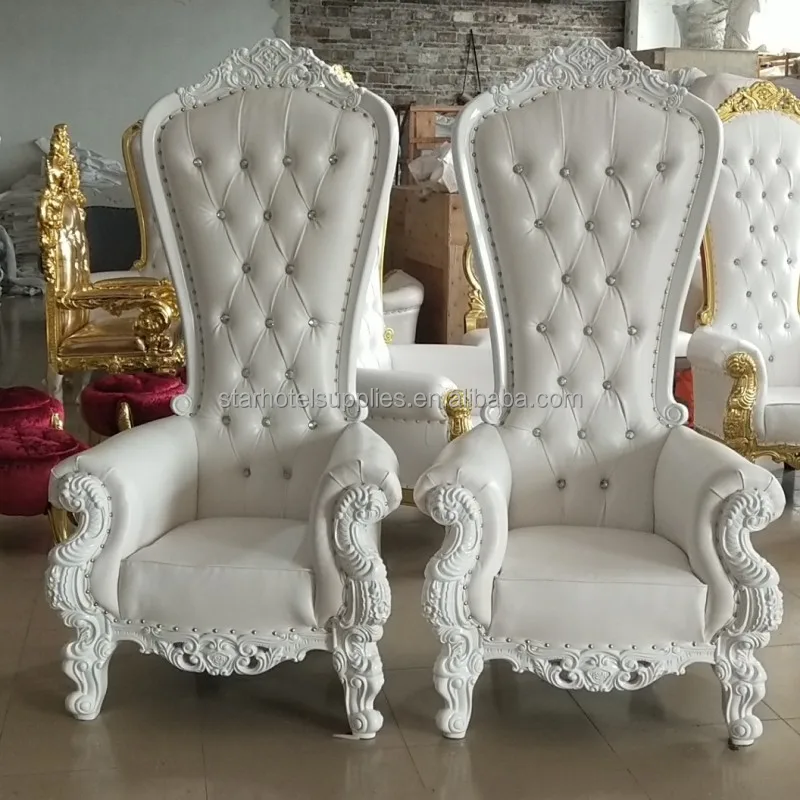 Superb Quality Lion King Throne Chairs Hotel Furniture Solid Wood Gold White French Antique Queen Wedding Chairs