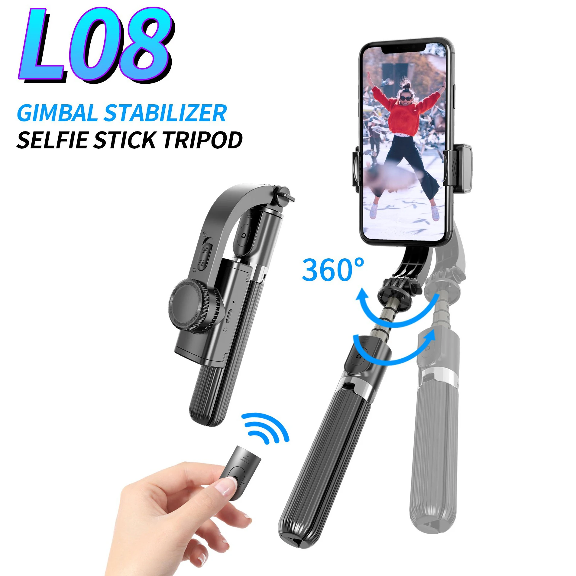L08 gimbal Стабилизатор камеры Спорт-доказательство Gimbal камера Смарт селфи палка Складная Вращающаяся селфи-палка для gopro