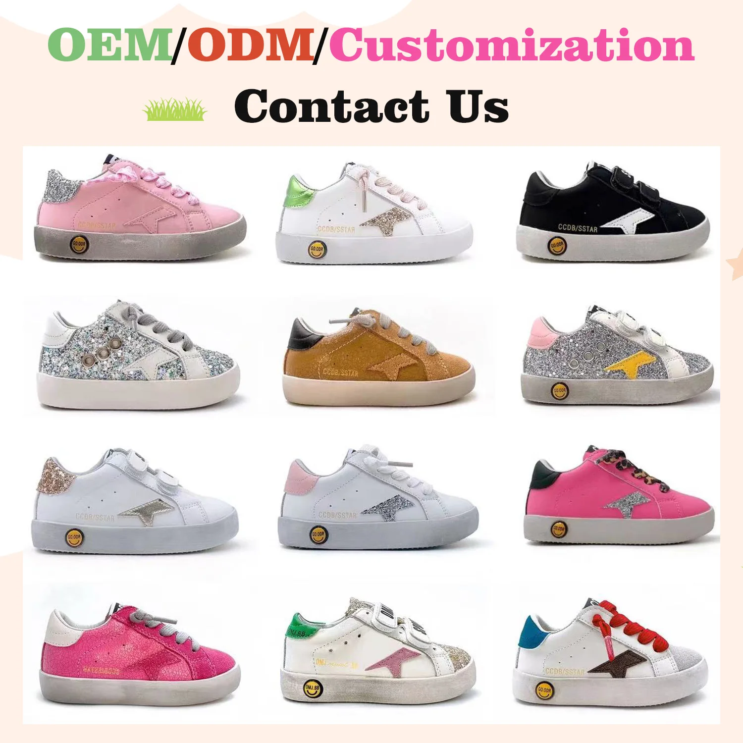 Fashion Comfortable Casual Shoes For Baby Girls Rubber Sole Kids Custom White Sports Shoes Star Brand Leather Children Sneakers