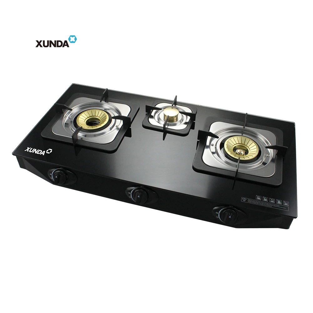 Xunda Custom China Wholesale Gas Stove 3 Burner Tempered Glass Portable High Quality 3 Burners Gas Stove Cooeker