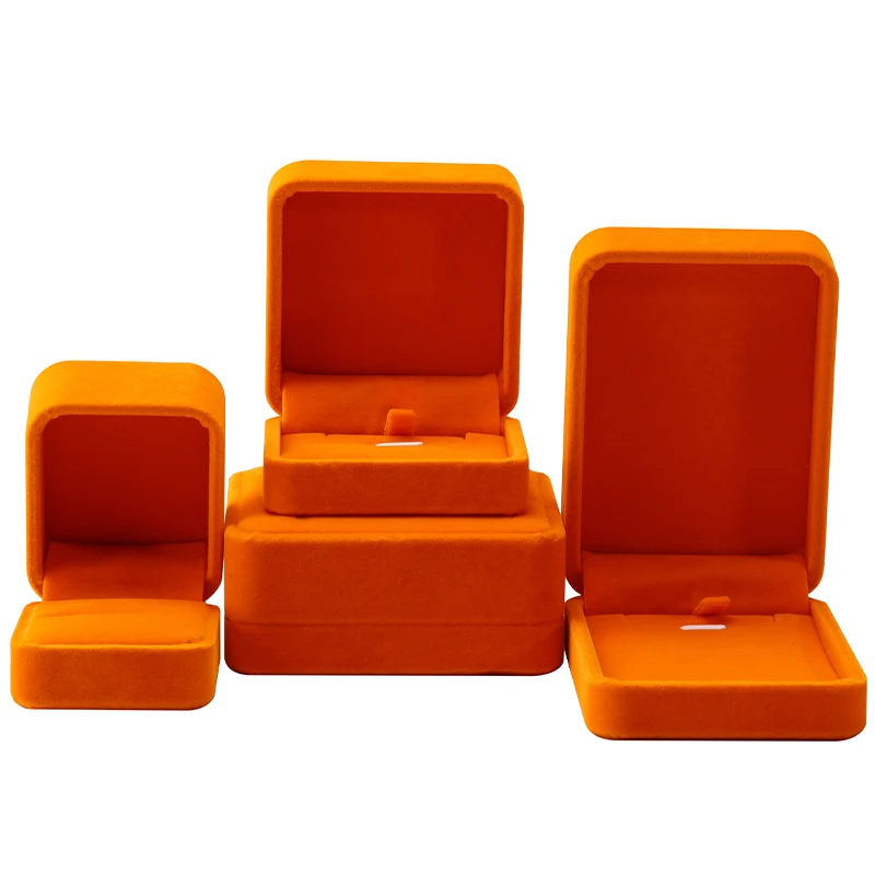 Hanhong wholesale jewelry packaging box with logo custom ring jewelry packaging orange velvet jewelry box