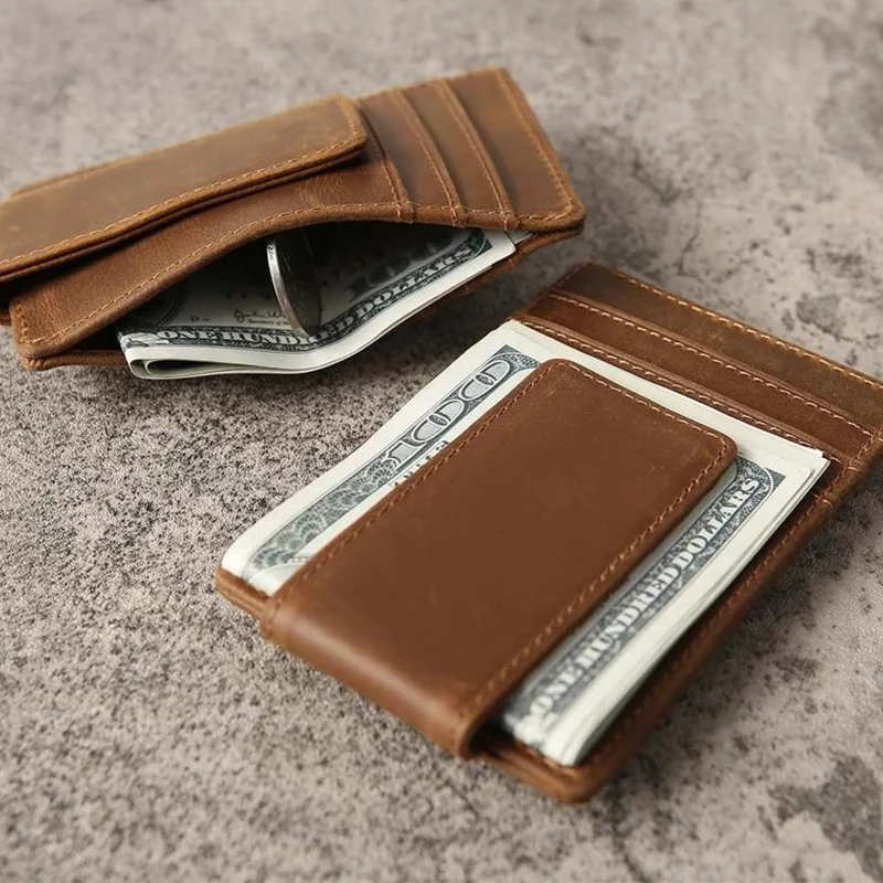 Vintage leather money clip business credit smart card holder money clip leather credit card holder