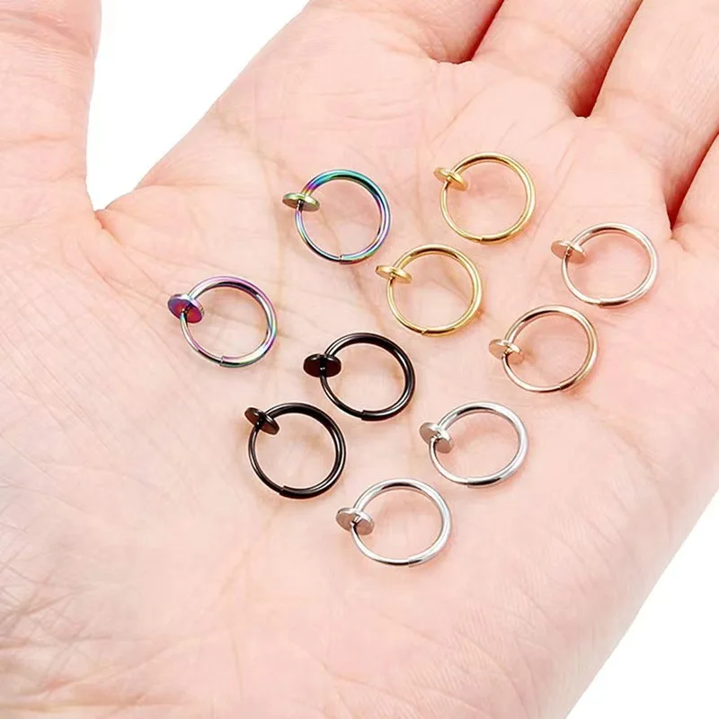 JewelrieShop Clip on Hoop Earrings Faux Lip Septum Ring Cartilage Earrings Spring Endless Hoop Earrings Non Piercing