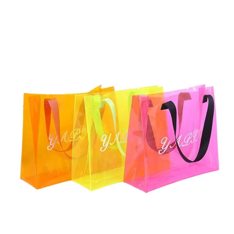Custom Logo Rainbow Transparent Laser Tote Bag Waterproof PVC Ladies Tote Bag Shopping Bag