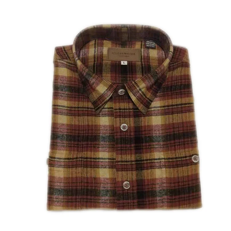 
100% cotton square collar chest pocket men long sleeve plaid shirt 