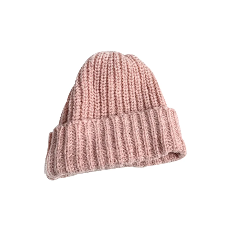 Wholesale Custom Fashion Autumn Winter Casual Solid Color Cuffed Crochet Beanie Caps Knitted Hat for Girls