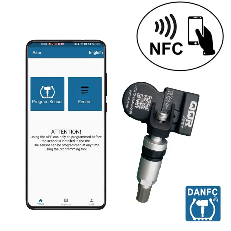 NFC Универсальный датчик Tpms для инструмента автомобиля 433 мГц + 315 программирование по телефону системы контроля давления в шинах