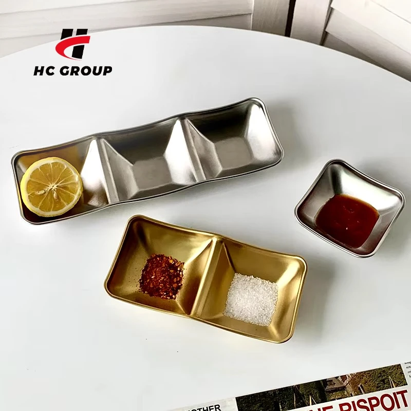 Easy Clean Silver Gold 304 Stainless Steel Dipping Bowl Suitable Hot Pot BBQ Sushi Vinegar Soy Sauce Dish