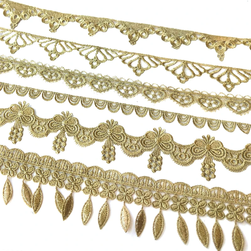 Wholesale Factory High Quality golden guipure Embroidered Lace Trimming fabric For woman Dress children clothing JB40-44