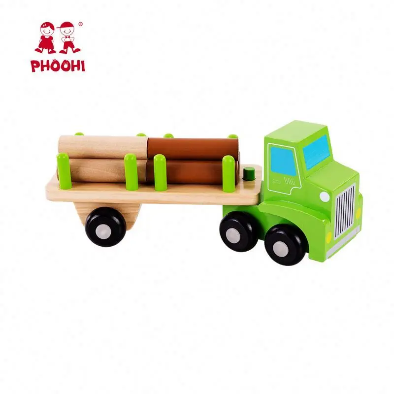Kids play transport forest logging vehicle wooden timber loader truck toy for children
