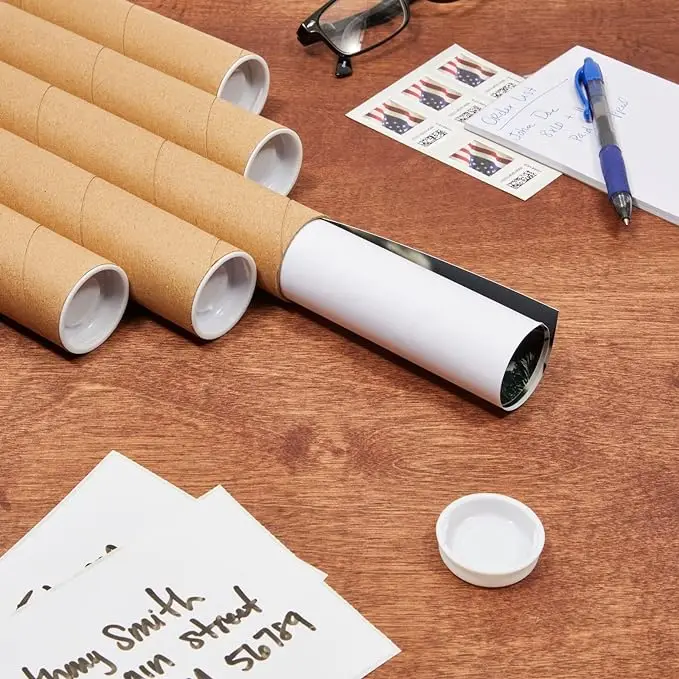 Kraft Paper Mailing Poster Tube With Caps For Shipping Packing Bulk Round Packaging Cardboard Mailers Art Prints Maps Blueprint