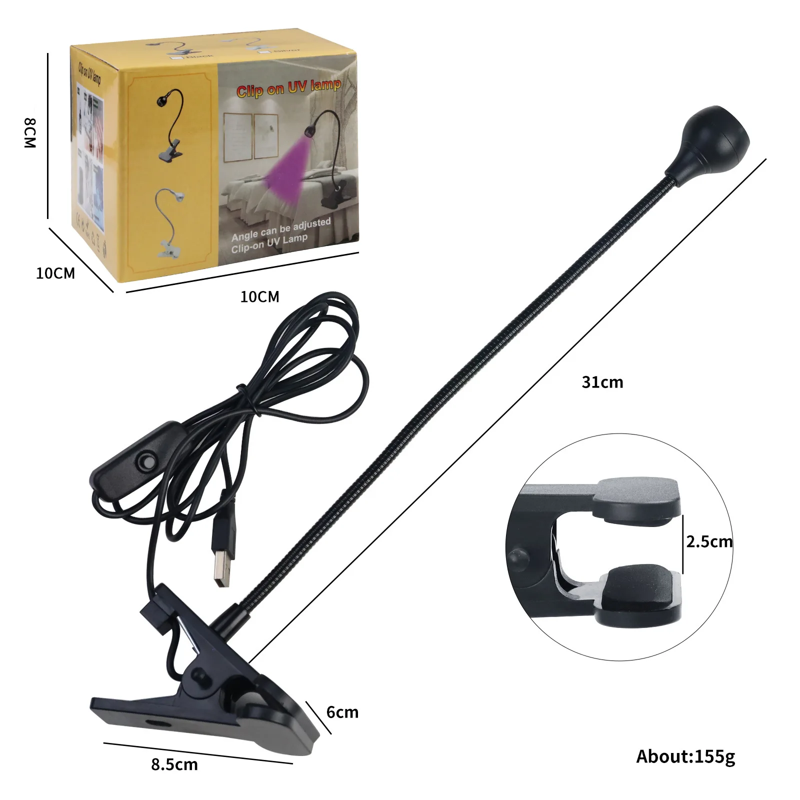 Misscheering 5W Mini Nail UV Adhesive Curing Lamp Purple Light with Clip and Switch USB Lamp Multi purpose One Lamp