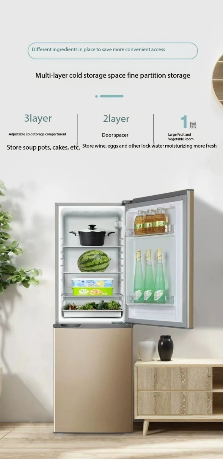 Energy-Saving 170L Brown Two-Door Compact Portable Small Refrigerator New Electric Bass Straight Ice Box Compressor Adjustment