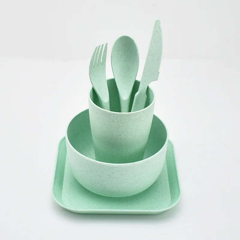 Eco Friendly Biodegradable Bamboo Fiber color adult Set Plates Dinnerware Sets