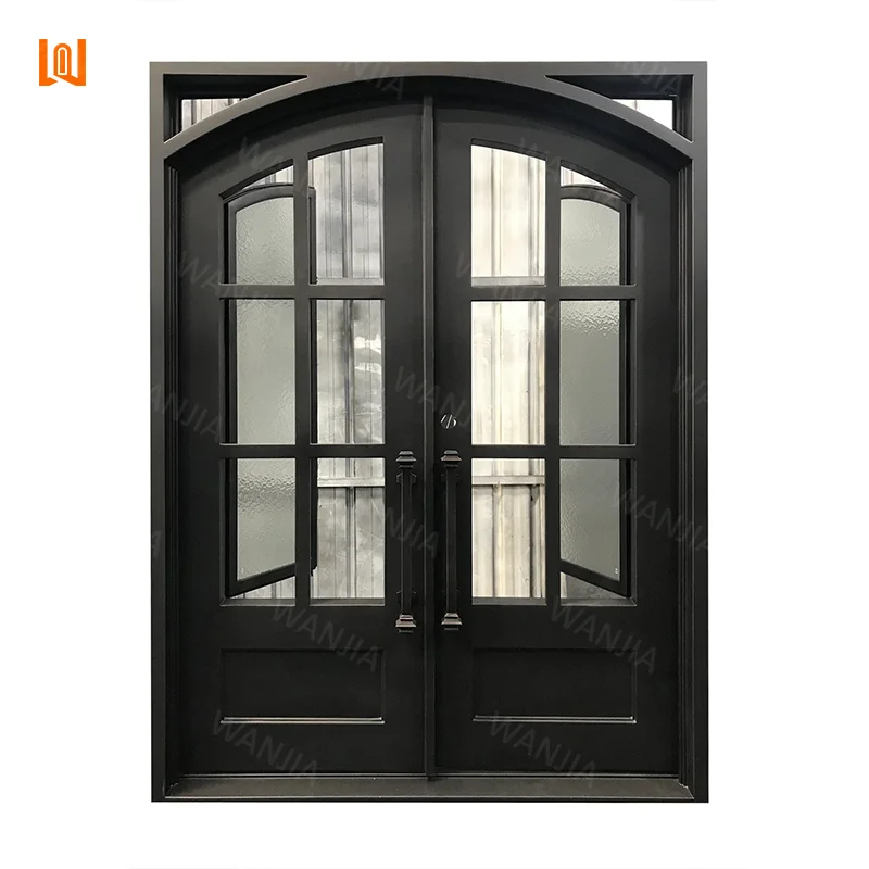 ODM/OEM Customized American Style Exterior Front Entry Door Wrought Iron Security Door Residential Entry Iron Door