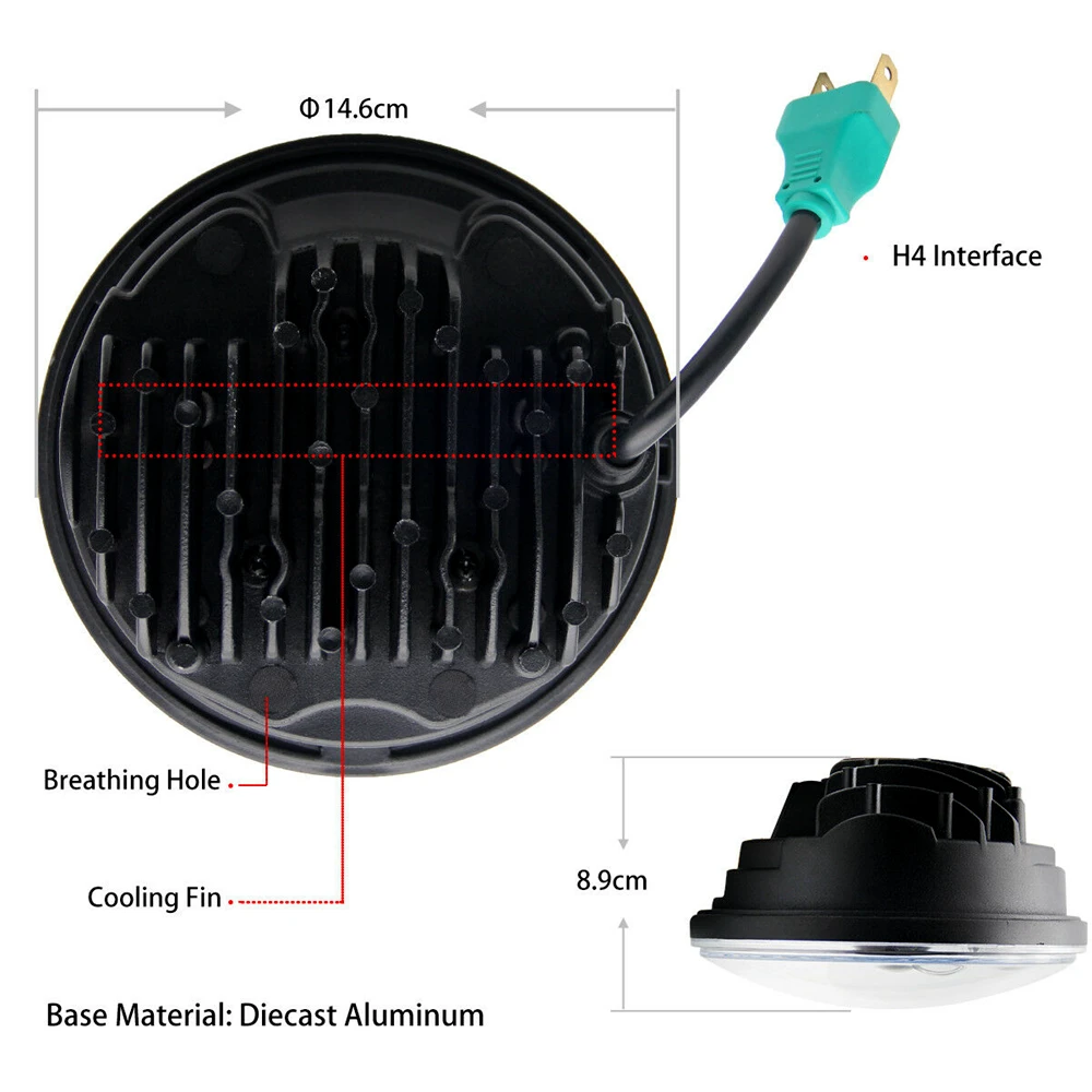 12V 5.75inch led headlight 30W LED Headlight Work Light Bulbs Round Motorcycle Headlamp with DRL Hi low beam