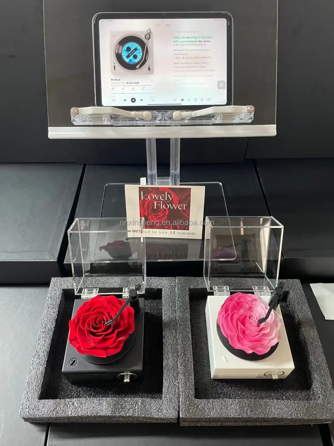 wholesale preserved rose music box gift crystal ball flower music box phonograph christmas rose music box