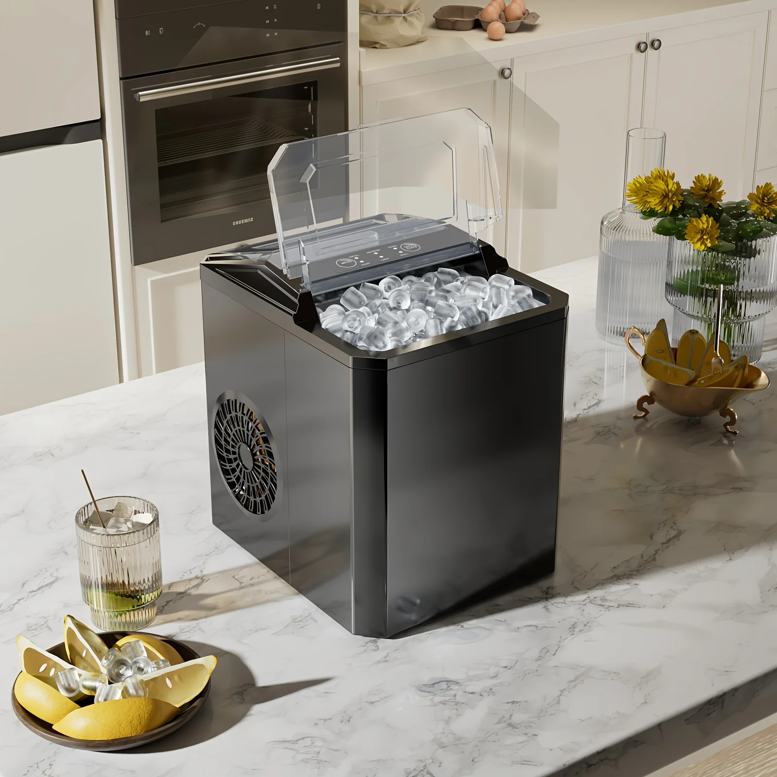Self-Cleaning, Portable with Handle Fast Countertop Machine with 9 Bullet Ice Cubes in 6 Minutes