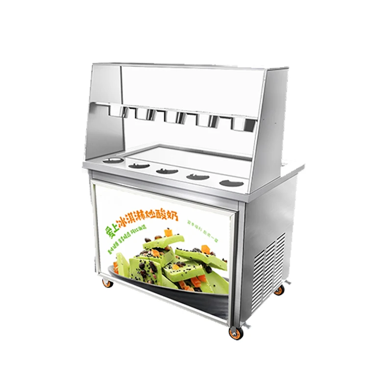 Factory Direct Sell Dual Compressor 1600W 10 Buckets Fried Ice Cream Roll Machine Ice Cream Roller With Wheels With Pedals