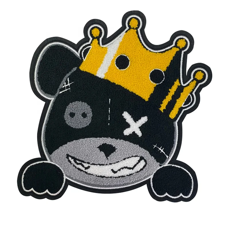 Custom High Quality Colorful Embroidery Letter Logo Iron On Crown Chenille Patches For Clothing