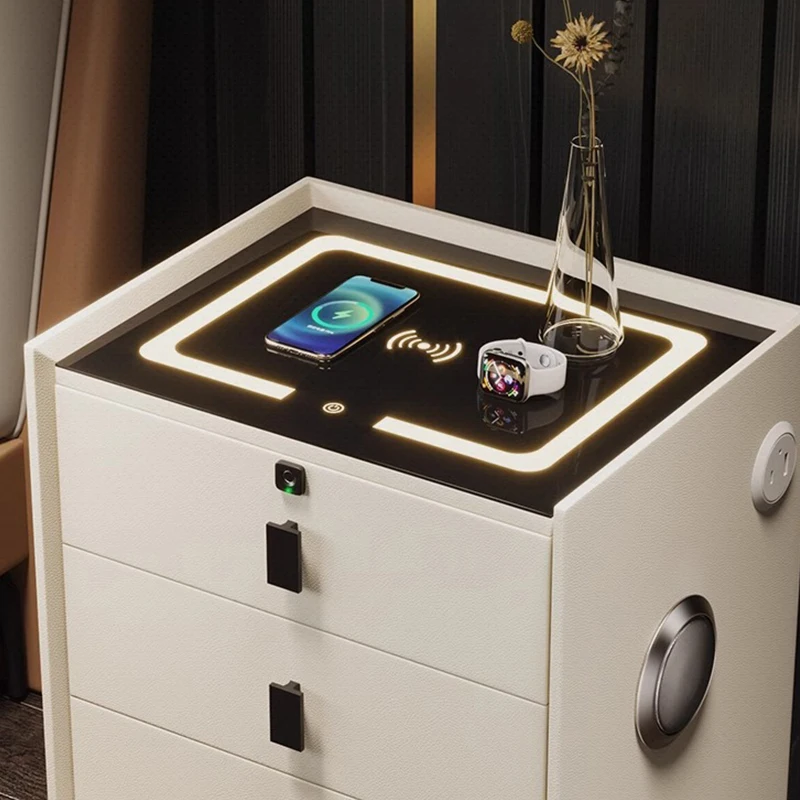 Тумбочка сенсорная Светодиодная лампа Usb умное Беспроводное зарядное устройство Динамик дизайн отпечатков пальцев замок прикроватный столик