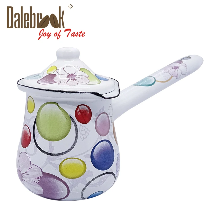 
Dalebrook Turkish Arabic coffee pot Greek Cezve Ibrik Enamel Ceramic Coffee Mug Colorful Dots Tea Milk Pot Cookware Set 