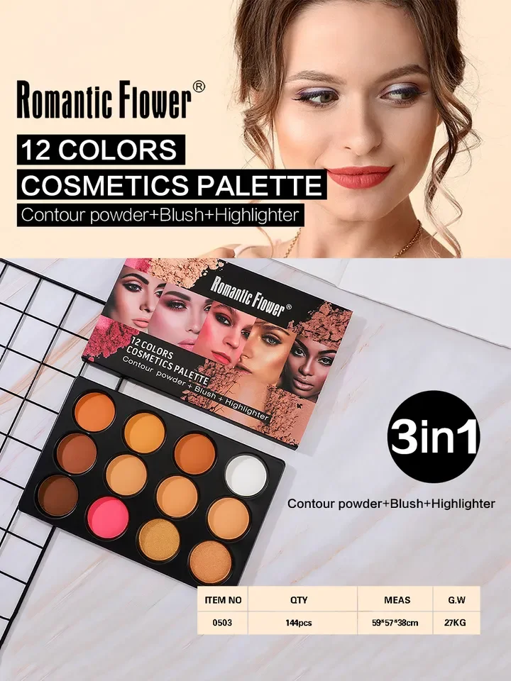 Private label 12 color press powder palette make up face pressed powder palette for dark skin