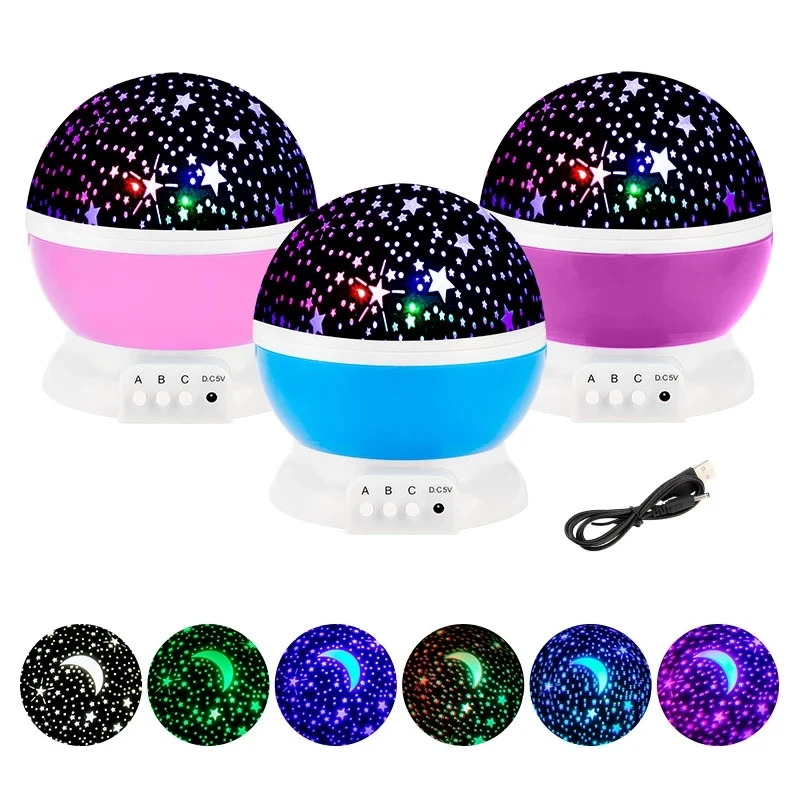 LED Projector Light USB Starry Sky Night Light Rotating Bedside Table Lamp for Kids Home Decoration Desk Light Atmosphere
