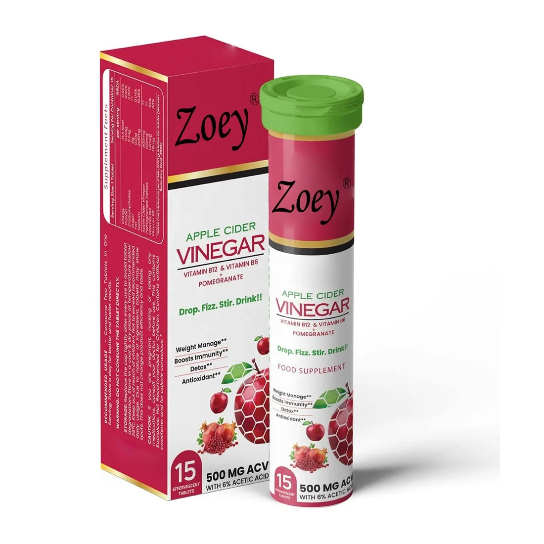 Apple Cider Vinegar Effervescent Tablets (Apple) ACV with Vitamin B12, B6 100% Vegan No Added Sugar Easy to Consume Gluten Free