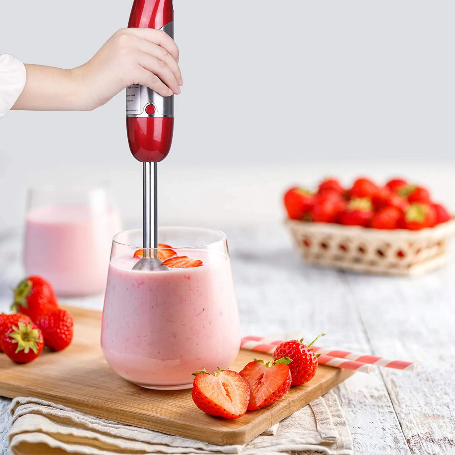 Customized color 4 in 1 hand blender with egg whisk milk frother hand stick blender for making food