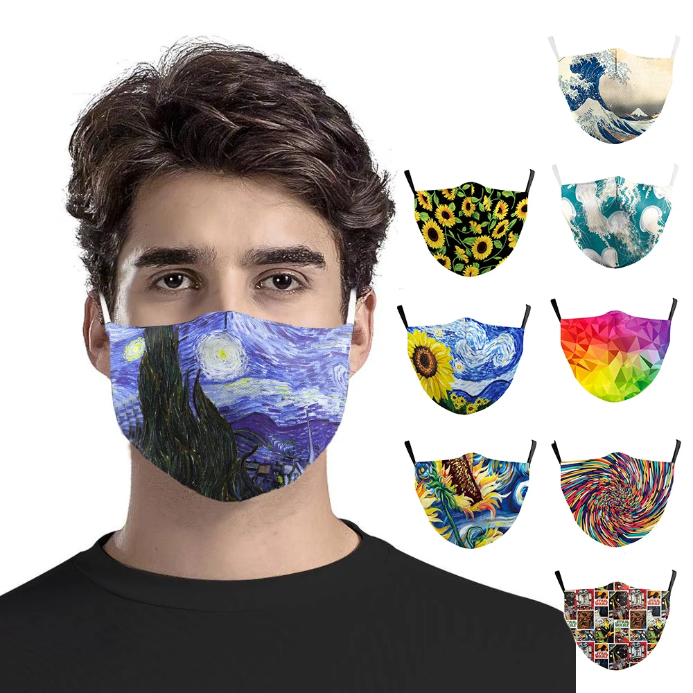 
Amazon 3D hot sells Multi-colors fashion maskes face filter washable Reusable Face custom maskes painted Maskes logo 