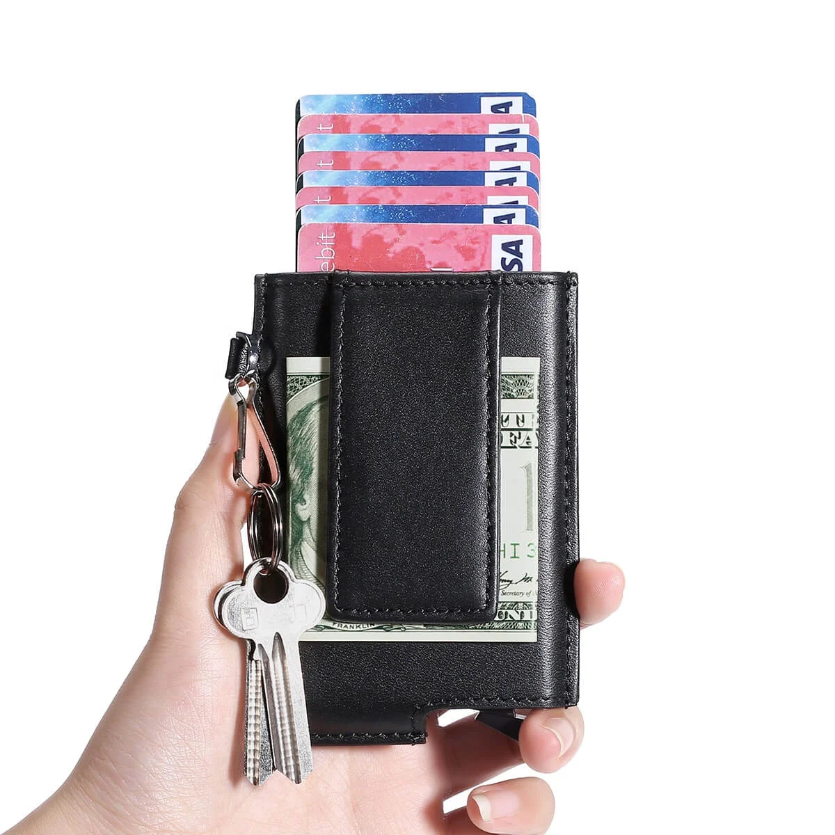 Anti RFID Credit Card Holder Pop Up Wallet with Magnetic Money Clip RFID Blocking Credit Card Case Holder Slim Minimalist Wallet