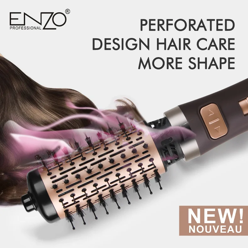 ENZO EN-743 3 In 1 Round Rotating Volumizer Styler Rotating Hair Brush Automatic Rotating Styler Ionic Hair Brush Hot Air Dryer